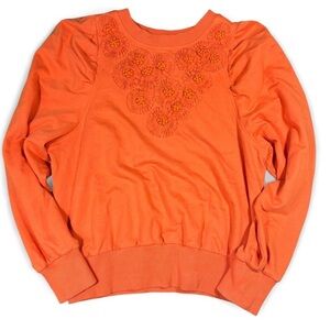 Anthropologie Orange Floral Knit Top Sweater Floral Embroidery Size Small